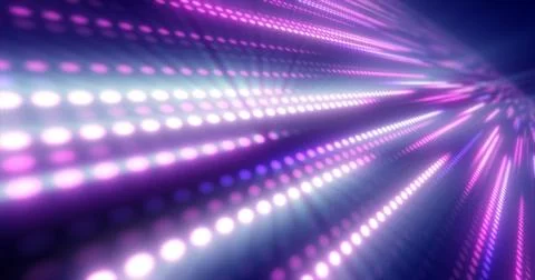 Abstract bright purple background pattern of flying lines of dots and glowing Stock Photos