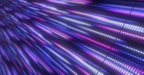 Abstract bright purple background pattern of flying lines of dots and glowing Foto stock