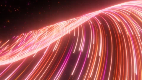 Abstract Bright Red Neon Glowing Wave Lines Dynamic Flowing Curves Stock Footage 250103555