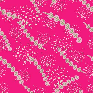Abstract bright seamless botanic pattern with random seaweed silhouttes. Pink 스톡 일러스트