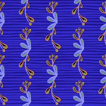 Abstract bright seamless pattern with doodle floral branches elements. Stripe Stock Illustration