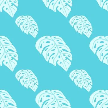 Abstract bright seamless pattern with simple light monstera shapes. Blue brig Stock Illustration
