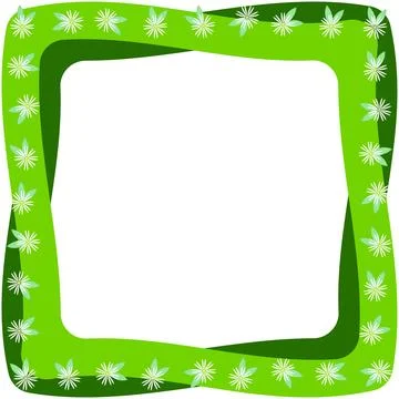 An abstract, bright, square, green frame with white flowers along the outlin Stock Illustration