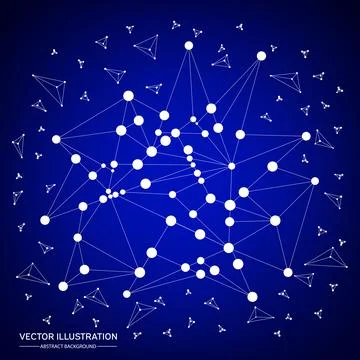 Abstract bright technology vector on blue background. Low poly, Molecule And  Stock Illustration