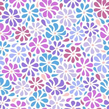 Abstract bright vector seamless flower pattern. Milticolored drops of water. Stock Illustration