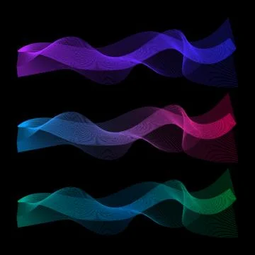 Abstract bright wave of the many colored lines. Wavy stripes isolated on dark Stock Illustration