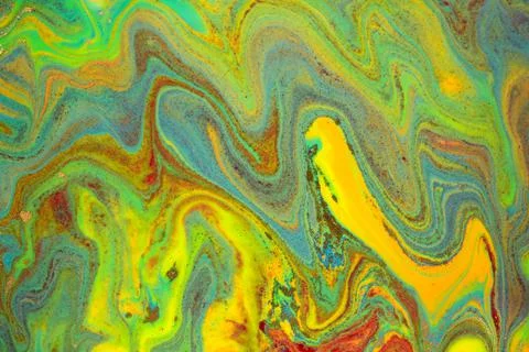 Abstract bright wave marble pattern with golden glitter. Fluorescent artwork Illustrazione stock