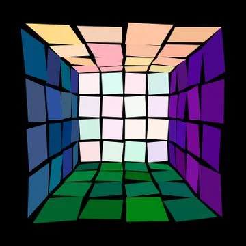 Abstract broken 3d open box.Isolated on black background. Иллюстрация