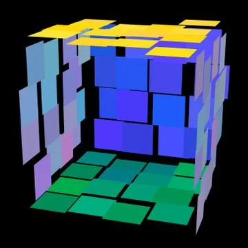 Abstract broken 3d open box.Isolated on black background. Иллюстрация