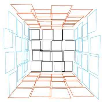 Abstract broken 3d open box.Vector outline illustration. 库存插图