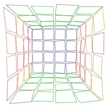 Abstract broken 3d open box.Vector outline illustration. Stock Illustration