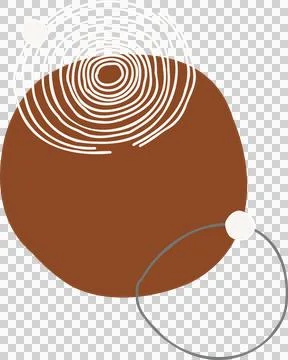 Abstract brown blob is floating in flat style, white spiral orbiting dots on Stock Illustration