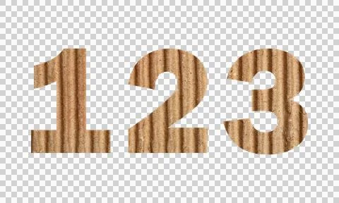 Abstract Brown Cardboard Texture Number 1 2 3 Symbol Icon Isolated on White.. Stock Illustration