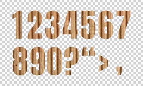 Abstract Brown Cardboard Texture Numbers and Symbols Set Isolated on White .. Stock-Illustration