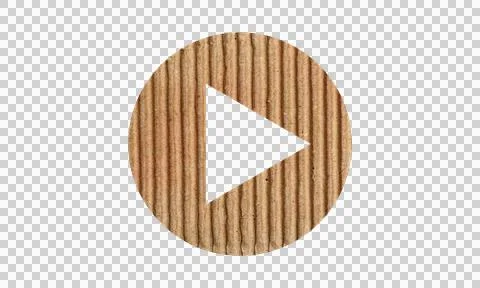 Abstract Brown Cardboard Texture Play Button Symbol Icon Isolated on White .. Stock Illustration