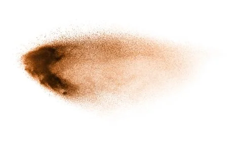 Abstract brown color sand splash on white background. Brown dust particles .. Stock Illustration