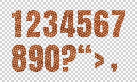 Abstract Brown Denim Fabric Texture Numbers and Symbols Set Isolated on Whi.. Stock Illustration