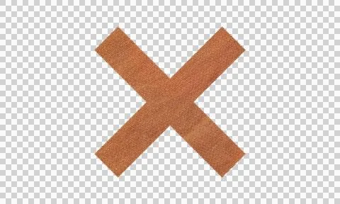 Abstract Brown Fabric Cross Mark Icon with Woven Texture Isolated on White .. Stock Illustration