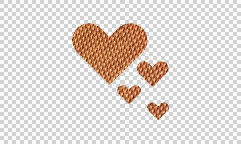 Abstract Brown Fabric Heart Shape Set with Woven Texture Isolated on White .. Stock Illustration