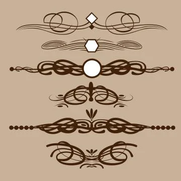 Abstract brown floral shape frames set in outline. Digital vector image. 库存插图