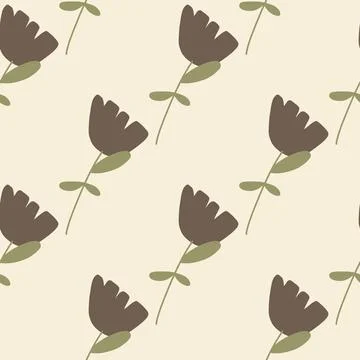 Abstract brown flowers elements seamless doodle pattern. Grey background. Vin 스톡 일러스트