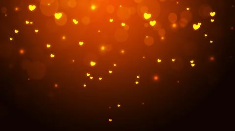 Abstract brown gradient bokeh background with gold glowing hearts Stock Illustration