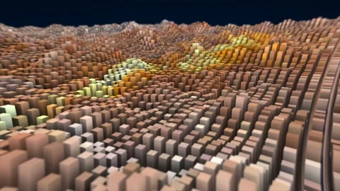 Abstract brown landscape of futuristic rectangles moving waves background Stock Footage 244393146