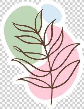 Abstract brown line branch is floating over pastel ovals on transparent Ilustração Stock