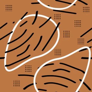 Abstract Brown seamless pattern with white, black, dark brown colors, lines, Stock Illustration