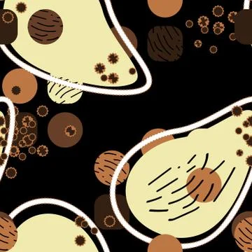 Abstract Brown seamless pattern with yellow, white, limon, black, dark brown Stock Illustration