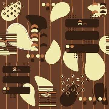 Abstract Brown seamless pattern with yellow, white, limon, black, dark brown Stock Illustration
