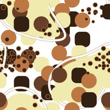 Abstract Brown seamless pattern with yellow, white, limon, black, dark brown Stock Illustration