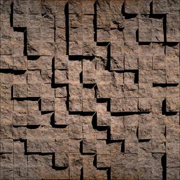 Abstract brown stony cubes stacked for seamless background Stock Illustration