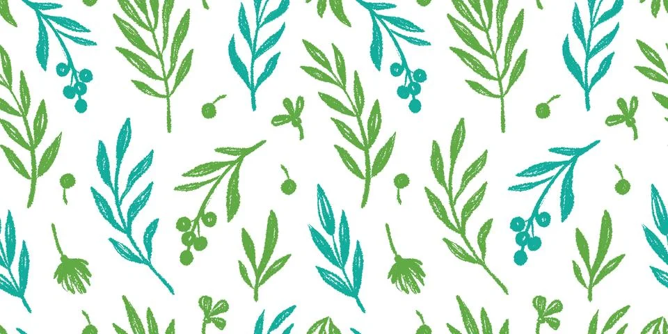 Abstract brush leaf texture vector seamless pattern. Hand drawn modern brush Stock Illustration