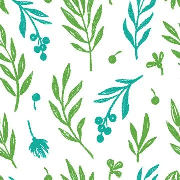 Abstract brush leaf texture vector seamless pattern. Hand drawn modern brush Stock Illustration