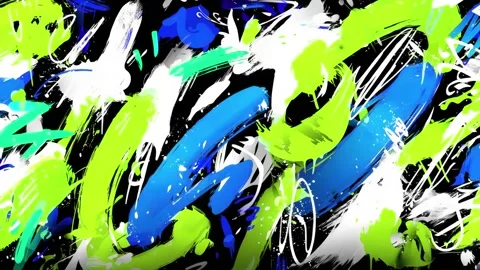 Abstract Brush Stroke Background With Lime and Blue Neon Paint Stock Footage 315512239