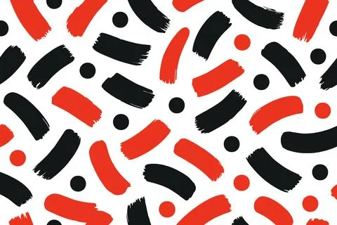 Abstract brush strokes and dots in red and black pattern Stock Illustration