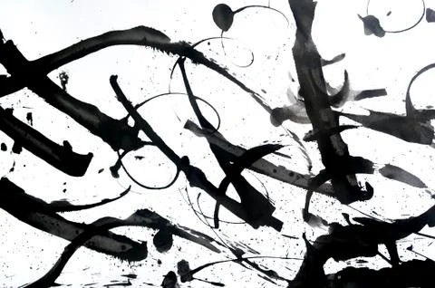 Abstract brush strokes and splashes of paint on paper. Grunge art hand draen Stock Photos