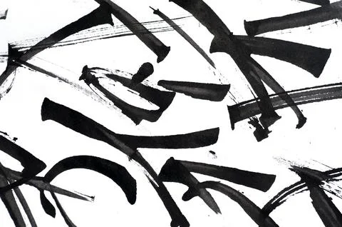 Abstract brush strokes and splashes of paint on paper Stock Photos