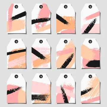Abstract Brush Strokes Labels Collection Stock Illustration