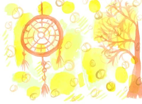 Abstract brush yellow hand drawn watercolor on white background. Orange, brown Stock Illustration