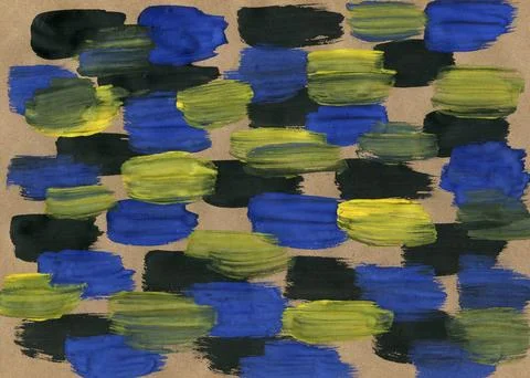 Abstract Brushstroke Pattern in Blue, Yellow, and Black on Brown Background.. 스톡 일러스트