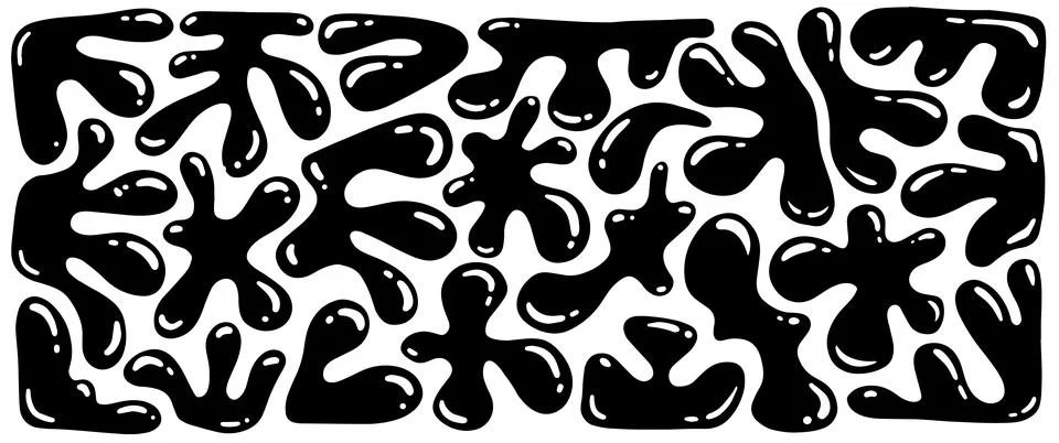 Abstract Bubble amoeba shapes elements set. Funky balloon organic elements signs イラスト素材