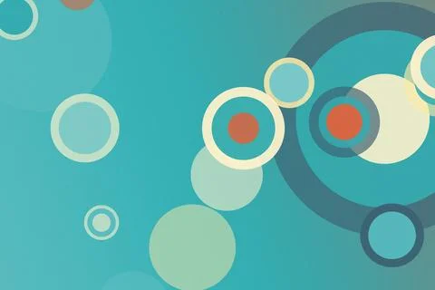 Abstract bubble and circle shapes in teal, cream, and muted blue create a c.. Illustrazione stock