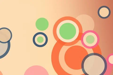 Abstract bubble and circle shapes in warm peach with colorful neon accents,.. 스톡 일러스트