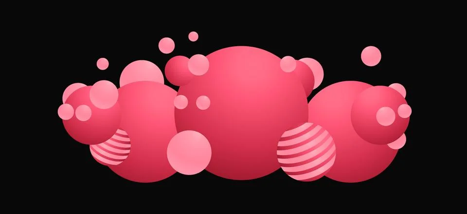 Abstract bubble ball banner background with pink and black contrast. Retro .. Stock Illustration