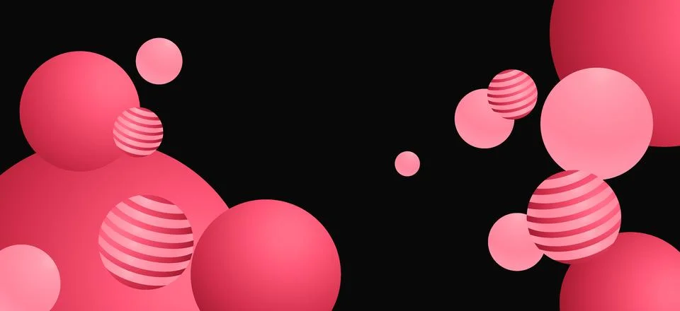 Abstract bubble ball banner background with pink and black contrast. Retro .. Stock Illustration