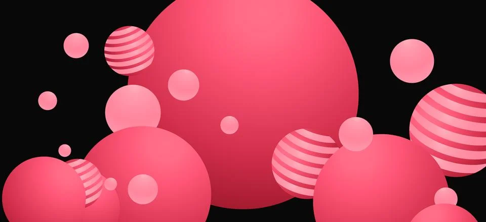 Abstract bubble ball banner background with pink and black contrast. Retro .. Stock Illustration