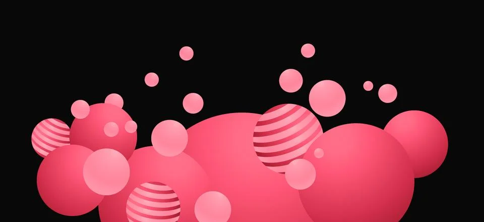 Abstract bubble ball banner background with pink and black contrast. Retro .. Stock Illustration