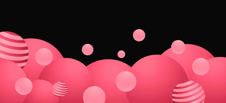 Abstract bubble ball banner background with pink and black contrast. Retro .. Stock Illustration